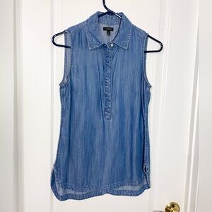 Talbots Chambray Collared 1/2 Button Placket Sleeveless Tunic Top Blue XS